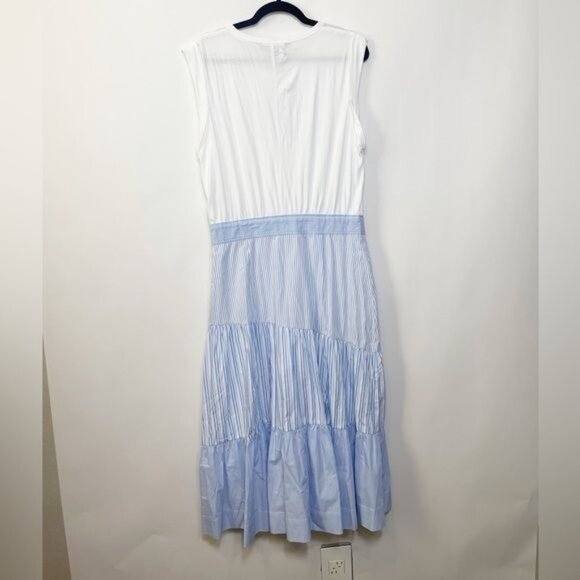 Veronica Beard Tilney Striped Jersey Paneled Cotton Poplin Midi Dress Large NWT - Picture 7 of 14